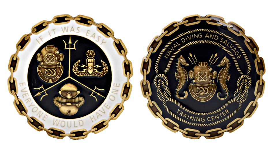 Naval Diving and Salvage Training Center_ custom challenge coins with chain edge_ hard enamel color details