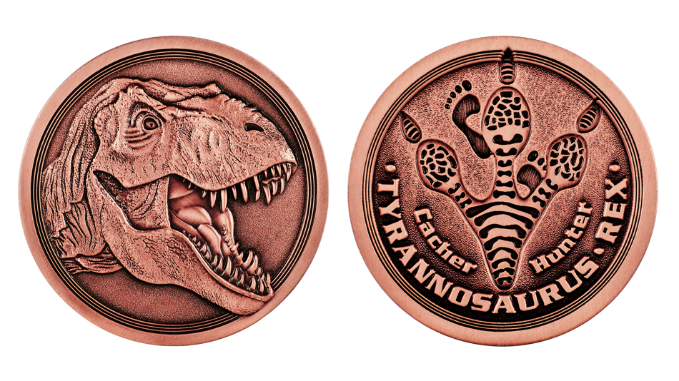 Custom Copper Coins with Tyrannosaurus Rex embossed