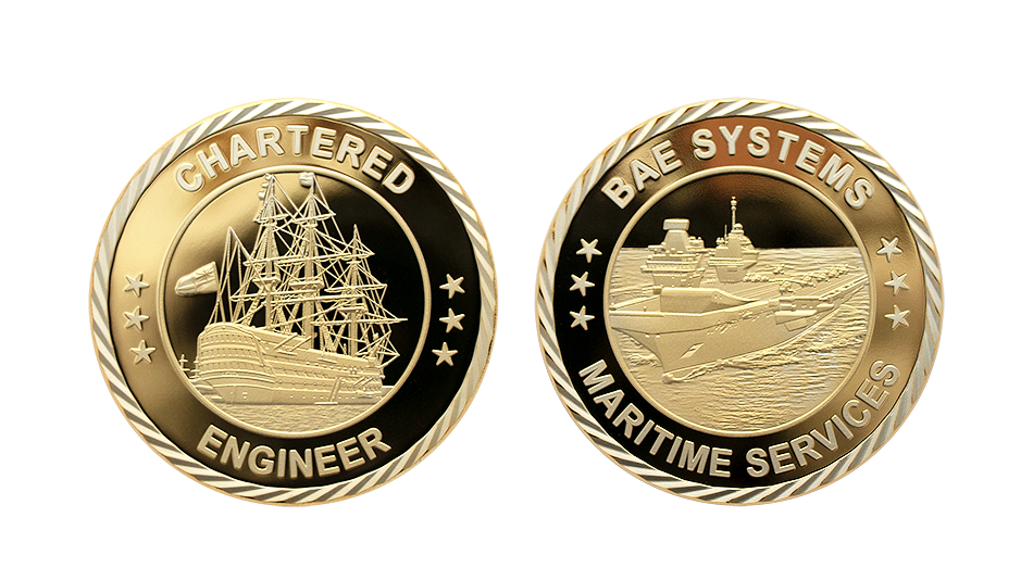 Custom Gold Coins, in Polished Plate Finish. Sussex HMS Ranger Coin, Custom Vessel Coins