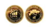 Custom Anniversary Coins made from Gold. 50 Years Anniversary.OVB Holding Coins