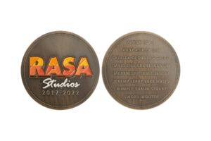 Branded colored coins in Bronze Antique Finish with soft enamel color