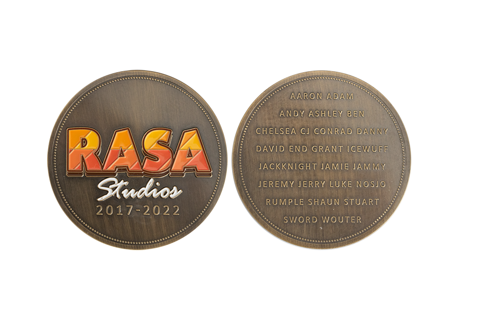 Branded colored coins in Bronze Antique Finish with soft enamel color