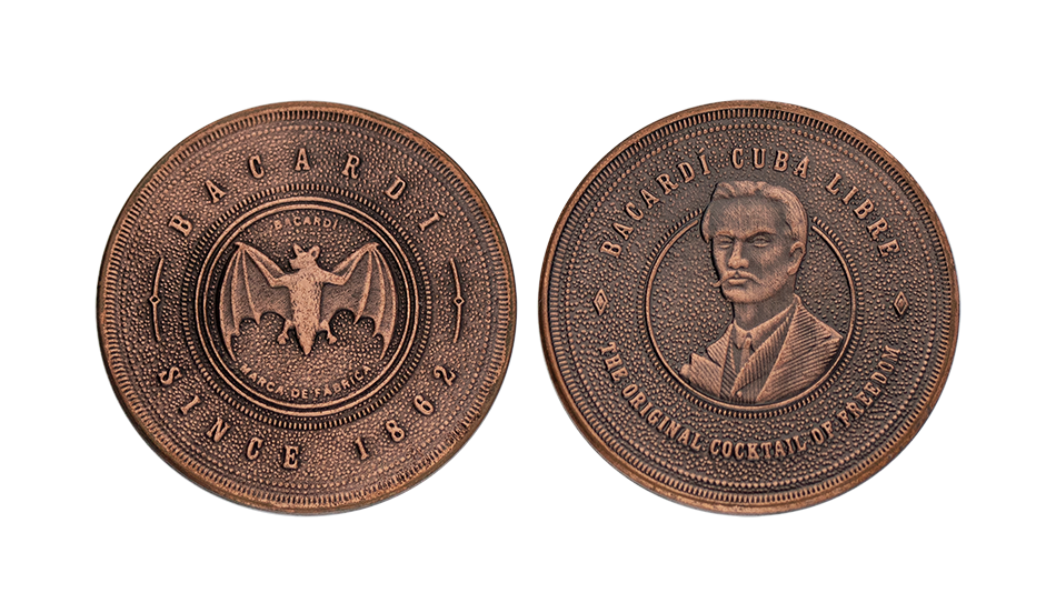 Custom Copper Coins Branded for Bacardi in Antique Finish