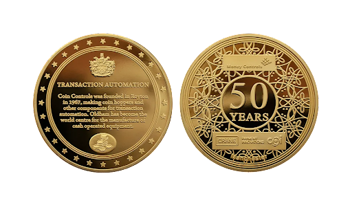Celebrating Corporate Achievements: Custom Coin Company embosses Gold for 50 Years Jubilee