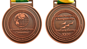 Big medals with custom designs on ribbons