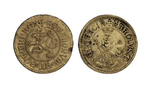 Custom Bronze Antique Coins in Vintage Look with uneven Coin edge. Replica Coins used in Movies.