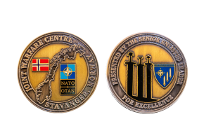 Custom Challenge Coins for NATO. Custom Coin Design embossed in Bronze Coin Rounds, Antiqued covered with Hard Enamel