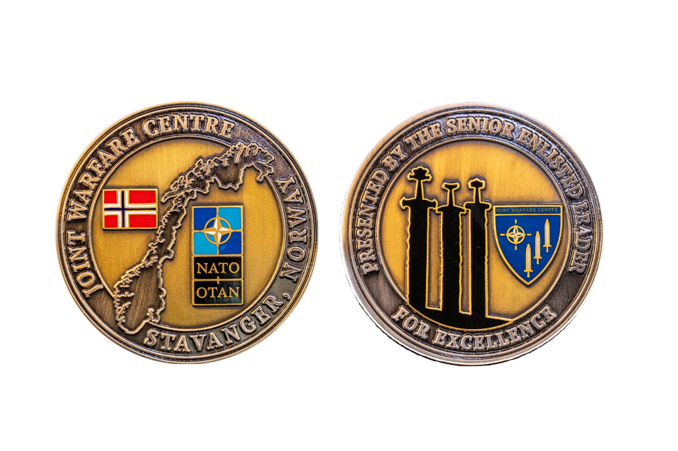 Custom Challenge Coins for NATO. Custom Coin Design embossed in Bronze Coin Rounds, Antiqued covered with Hard Enamel