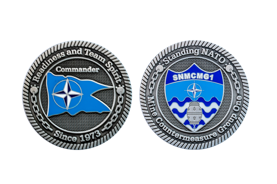 Nato Challenge Coins, Customized in Antiqued Silver and Blue Soft Enamel_Commander's coins