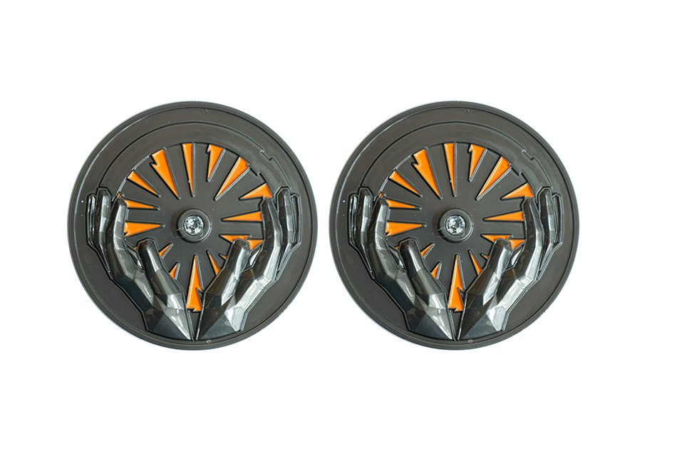Custom Coins with Diamond. Custom Black Nickel Coins. Polished with Orange Soft Enamel Color. High Contrast Coin Design.