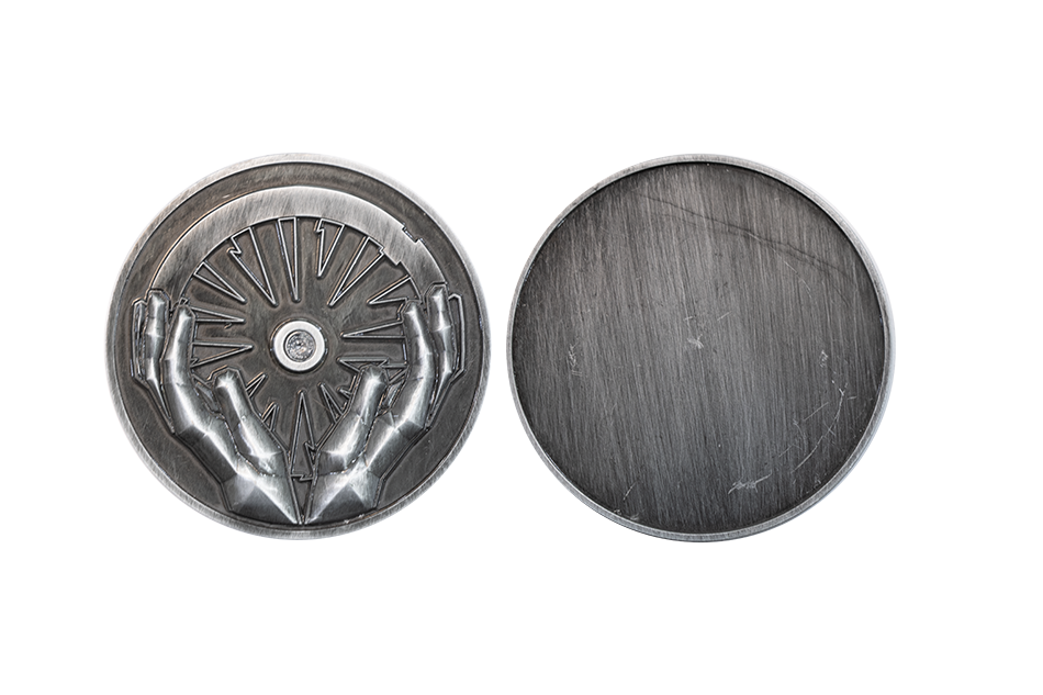 Custom Coins with Diamond. Custom Silver Coins Antique Finish turns them into Black Coins.