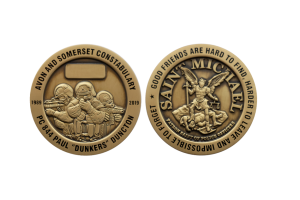 Custom Bronze Coins Antique. Saint Michael's Coins. Custom Challenge Coins.