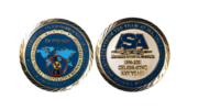 Custom colored coin_Anti nuclear smuggling challenge coin_Bronze polished with hard enamel and rope border