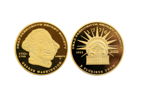 Custom Commemorative Coins, Gold in Polished Plate Finish. Secret Society Coins, Custom-made Community Coins.