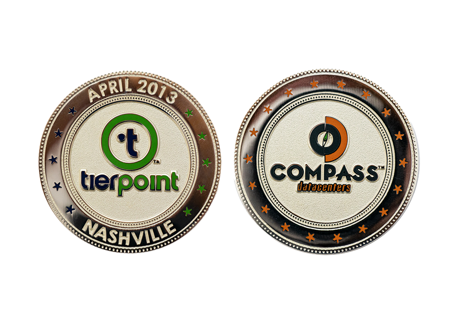 Several Editions of Custom Event Coins: Custom Company Coins Tierpoint 2013. Custom Silver Coins Polished finish with Enamel color