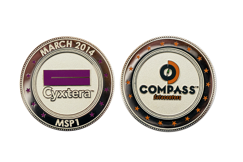 Several Editions of Custom Event Coins: Custom Company Coins Tierpoint 2014. Polished finish with Enamel color.