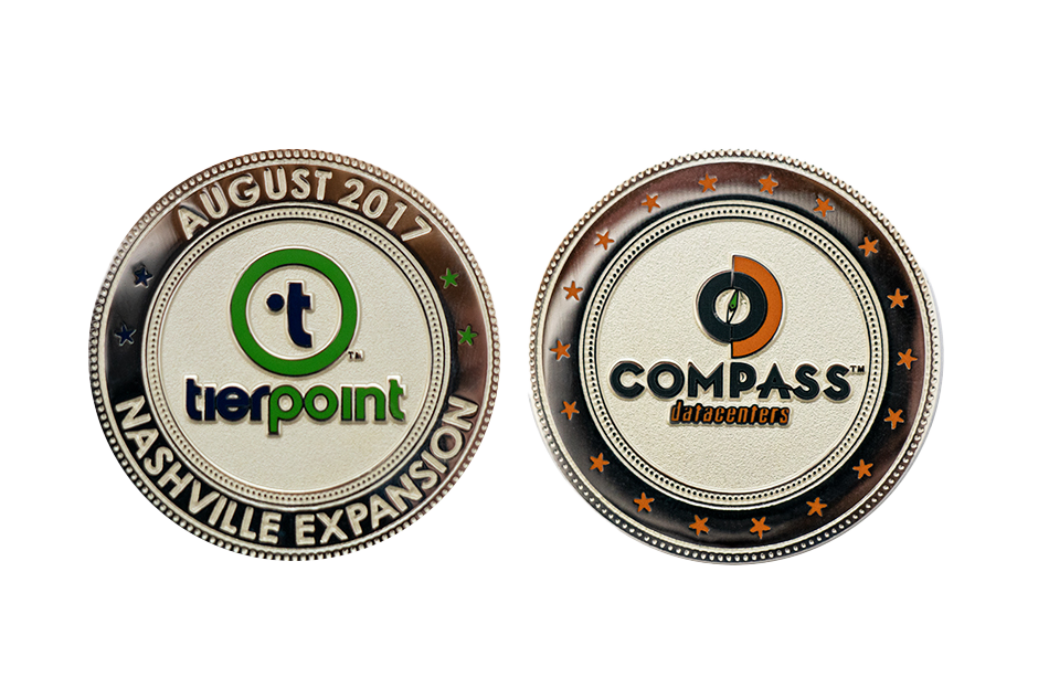 Several Editions of Custom Event Coins: Custom Company Coins Tierpoint Aug 2017. Custom Silver Coins Polished finish with Enamel color