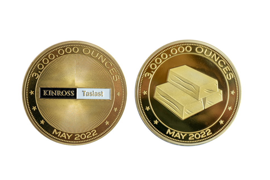 Custom-minted Corporate Coins in 24K Gold Polished Plate finish and Soft Enamel Color