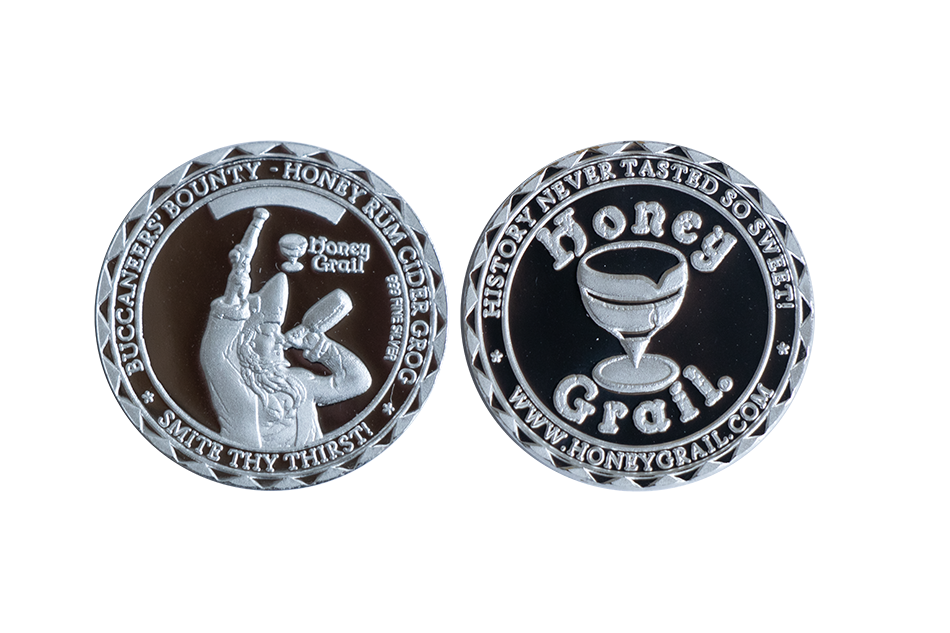Branded Coins. Pirate Coins in .999 Silver, Polished Plate Finish. Custom Metal Coins Made from Silver