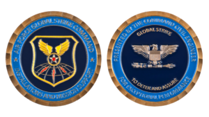 Enamel Coins with wavy border and coat of arms, embossed in bronze. Custom commanders coins