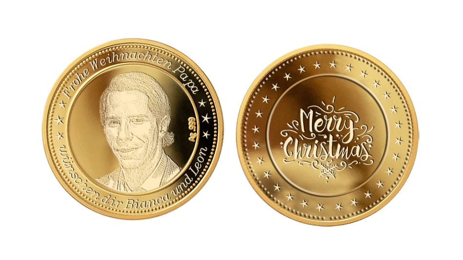 Dot Engraving of a Face on a Coin. Engraved Photo Coin. Gold Plated Coins