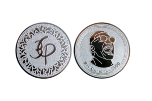 Jazzy festival coins with custom designs made from Silver in sandblasted and polished finish_Ray Charles Coins