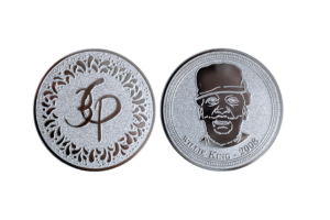 Jazzy festival coins with custom designs made from Silver in sandblasted and polished finish_Willie King coins