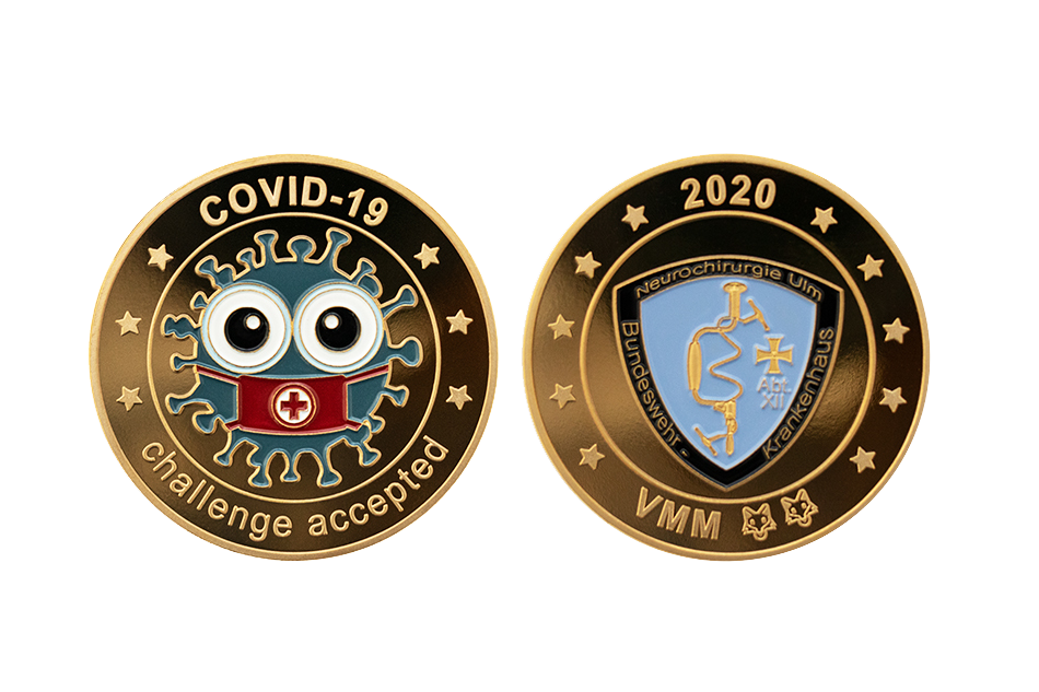Covid-19 Coins for essential workers of the pandemic. Crafted in Bronze and refined with enamel colors