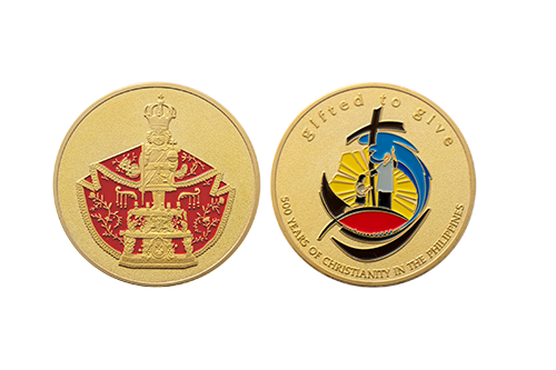 Custom-Minted Coins from 24K Gold in Sandblast and Polished Finish with Soft Enamel Colors