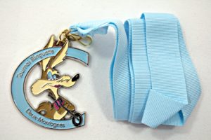 Irregular shaped medal on custom-printed ribbon