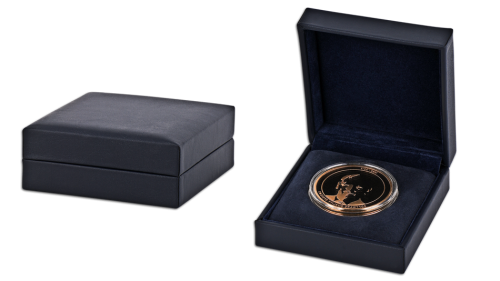 Elegant black leather box for coin packaging