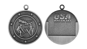 Water ski silver medal in antique finish and sandblasted elements