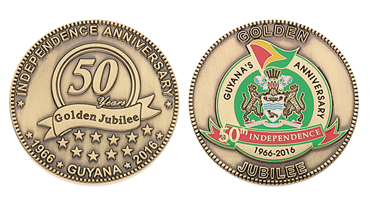 Custom anniversary coins with color details