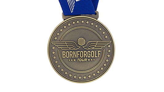 Custom bronze sports medals with ribbons