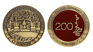 Custom embossed university coins with blue soft enamel