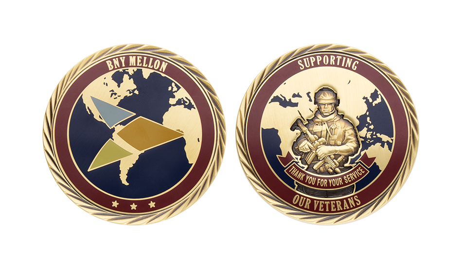 Custom gold coins with hard enamel highlights_ Rope cut coin edges